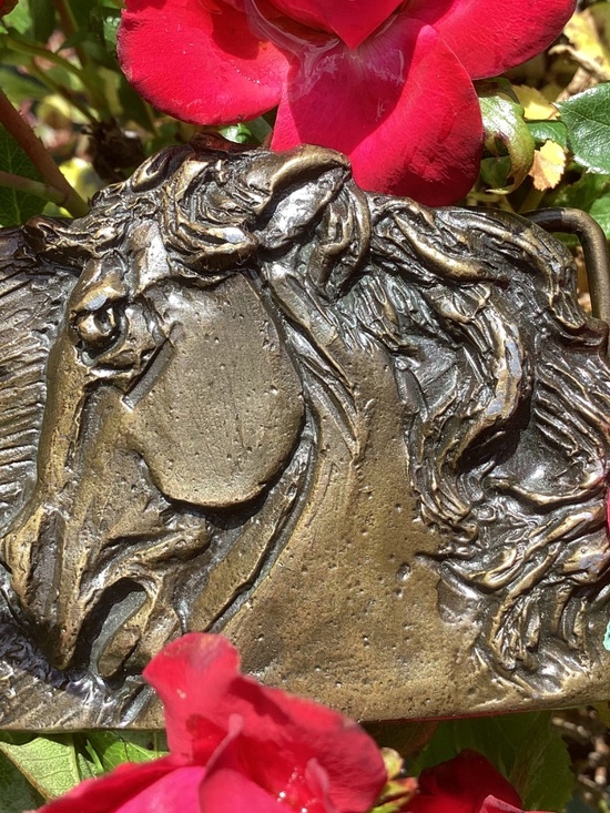 Vintage Oden 1977 Large Brass Metal Exquisite Horse Head Belt Buckle?